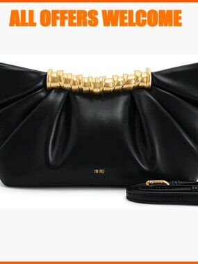 Vegan Leather Pleated Clutch with Adjustable Crossbody Strap